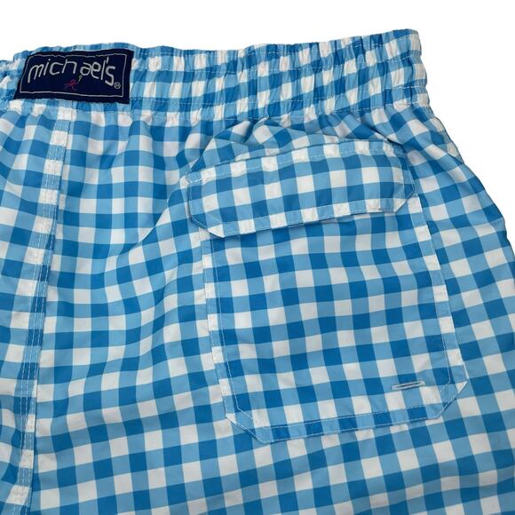Michaels Swimwear Gingham Check Swim Trunk Shorts Blue White Size L - Picture 8 of 9